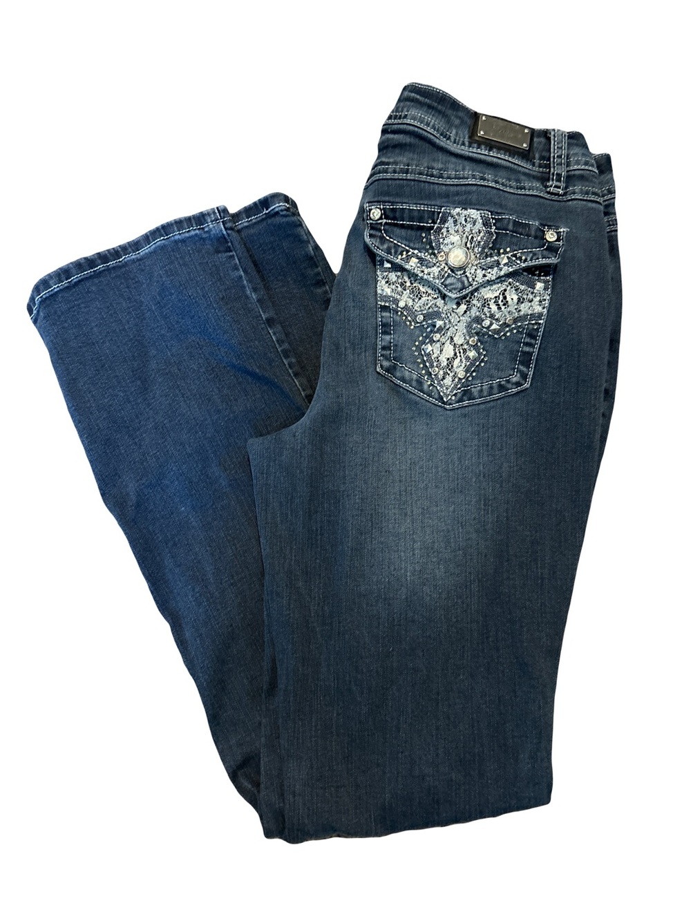 Earl Jeans Slim Bootcut Denim Embellished Rhinestone Pockets Y2K Western Size 8